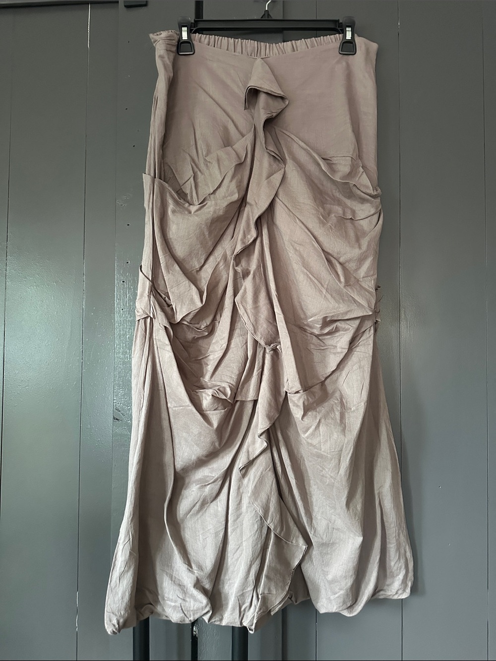 Ruched Taupe Maxi Skirt with Elegant Draping